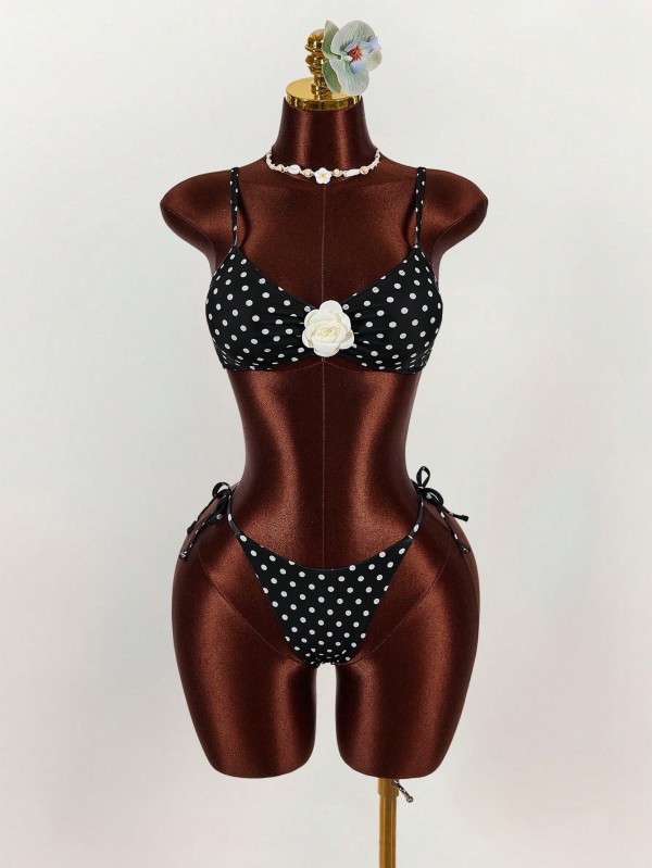 Polka Dots Print Tie Up Bikini 2 Piece Swimsuit GXIY-K26L2071