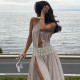 Deep V Neck Split Halterneck Maxi Dress XEF-K25D88241