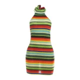 Backless Halterneck Contrast Color Mini Dress XEF-K6D02645A