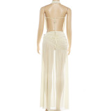 Deep V Neck Backless Tops Split Long Skirt Set XEF-K25S91283