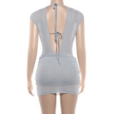 V Neck Backless Tie Up Dress Three Piece Set XEF-K25S88672