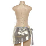 Sexy Tie Up Button Bikinis Three-Piece Swimsuit XEF-K25F91072