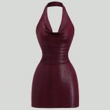 Halterneck Backless Solid Color Mini Dress GXIY-K26L2323