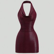 Halterneck Backless Solid Color Mini Dress GXIY-K26L2323