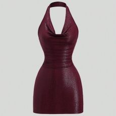 Halterneck Backless Solid Color Mini Dress GXIY-K26L2323
