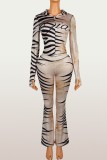 Animal Print Hoodie Color Block Two Piece Pants Set  YWXS-K26L2182