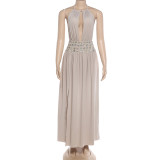 Deep V Neck Split Halterneck Maxi Dress XEF-K25D88241