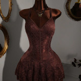 Lace Hollow Out Tie Up Backless Mini Dress GXIY-K26L2089
