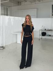 Lace Patchwork Slash Shoulder Tops YWXS-K26L2058