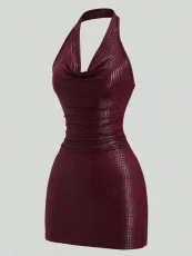 Halterneck Backless Solid Color Mini Dress GXIY-K26L2323