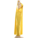 Deep V Neck Ruched Backless Maxi Dress XEF-K6D00781A
