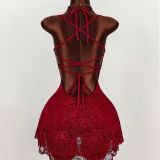 Lace Hollow Out Tie Up Backless Mini Dress GXIY-K26L2089