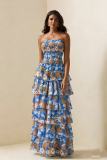 Print Wrap Chest Ruffles Maxi Dress GMYU-10069