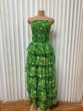 Print Wrap Chest Ruffles Maxi Dress GMYU-10069