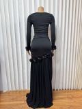 Square Neck Long Sleeve Mesh Maxi Dress GADE-11115