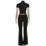 Solid Color Zipper Top Two Piece Pants Set GZJQ-K6S03775A
