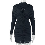 Solid Color Long Sleeve Ruched Mini Dress GJYO-305066