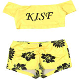 Letter Print Off Shoulder Two Piece Shorts Set GZJQ-K6S02139A