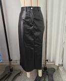 PU Leather Irregular Long Skirt GPBY-SK8201