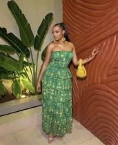 Print Wrap Chest Ruffles Maxi Dress GMYU-10069