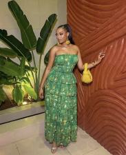 Print Wrap Chest Ruffles Maxi Dress GMYU-10069