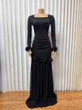 Square Neck Long Sleeve Mesh Maxi Dress GADE-11115