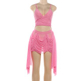 See Through Sling Ruched Mini Dress GSLF-K6D01031A