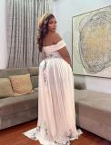 Print One Shoulder Press Pleated Maxi Dress GMYU-10235