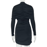 Solid Color Long Sleeve Ruched Mini Dress GJYO-305066
