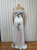 Print One Shoulder Press Pleated Maxi Dress GMYU-10235