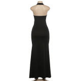 Halterneck Cross Backless Bandage Dress GSLF-K6D02418A
