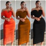Mesh Wrap Chest Solid Color Maxi Dress GADE-8474
