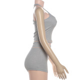 Solid Color Sport Sleeveless Two Piece Shorts Set GZJQ-K6S00407A