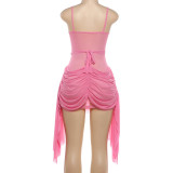 See Through Sling Ruched Mini Dress GSLF-K6D01031A