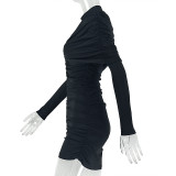 Solid Color Long Sleeve Ruched Mini Dress GJYO-305066