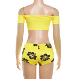 Letter Print Off Shoulder Two Piece Shorts Set GZJQ-K6S02139A