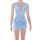 Deep V Neck Solid Color Ruched Mini Dress GYME-K25D91090