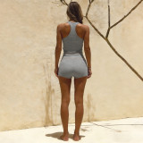 Solid Color Sport Sleeveless Two Piece Shorts Set GZJQ-K6S00407A
