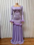 Square Neck Long Sleeve Mesh Maxi Dress GADE-11115