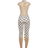 Polka Dots Print Halterneck Seventh Pants Two Piece Set GZJQ-K6S03118A