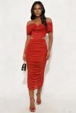 Mesh Wrap Chest Solid Color Maxi Dress GADE-8474