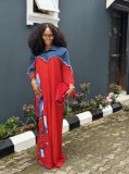 Denim Patchwork Ruched Long Sleeve Maxi Dress GMYU-10135