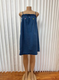 Floral-Embroidered Loose Denim Mini Dress GMYU-6706