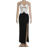 Sexy Hollow Out Halterneck Irregular Maxi Dress GZJQ-K6D00759A