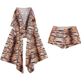 Mesh Print Loose V-neck Irregular Top Shorts Set GZJQ-K6S00715A