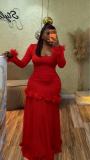 Square Neck Long Sleeve Mesh Maxi Dress GADE-11115