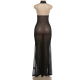 Mesh Patchwork See Through Backless Maxi Dress GSLF-K6D02617A