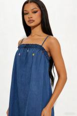 Floral-Embroidered Loose Denim Mini Dress GMYU-6706