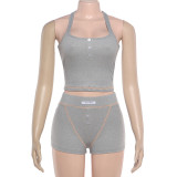 Solid Color Sport Sleeveless Two Piece Shorts Set GZJQ-K6S00407A