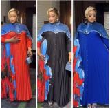 Denim Patchwork Ruched Long Sleeve Maxi Dress GMYU-10135